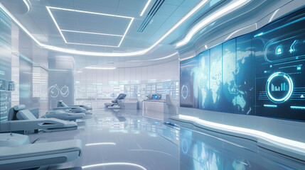 Obraz premium Futuristic medical education with an abundance of interactive virtual screens