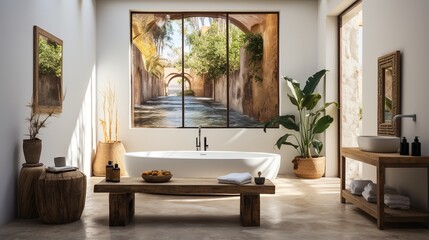Bathroom with a view of a Mediterranean street
