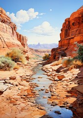 Arid desert canyon landscape painting
