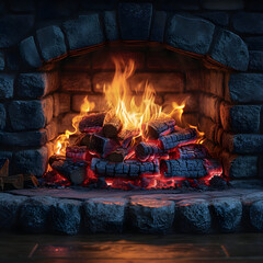 Calidez en llamas: el corazón ardiente de un hogar acogedor. - obrazy, fototapety, plakaty