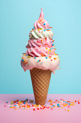 Ice cream balls in waffle cone