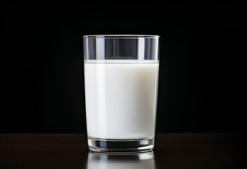 Glass of milk on black background