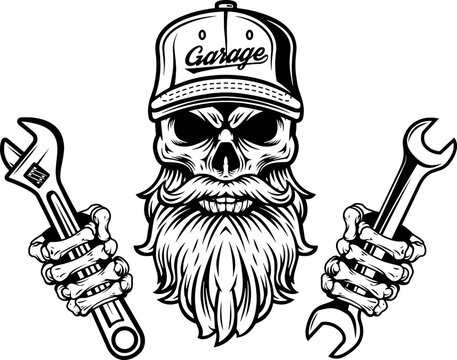 Skull mechanic svg, skull with wrenches svg, mechanic skull svg