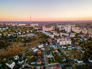 aerial view of chisinau during sunset