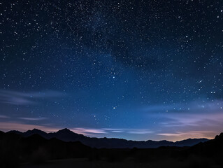 Night sky with stars and mountains. Elements of this image furnished by NASA - obrazy, fototapety, plakaty
