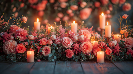 Enchanted Evening with pink Florals and pink and purple Candle Ambiance - Powered by Adobe