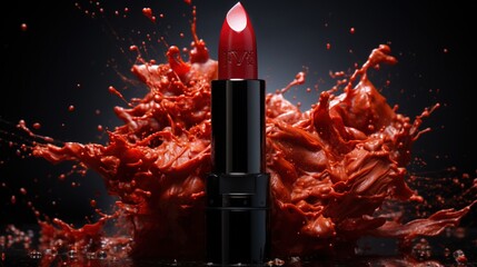 Red lipstick with red liquid splash