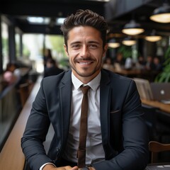 Fototapeta premium Confident young businessman in suit smiling