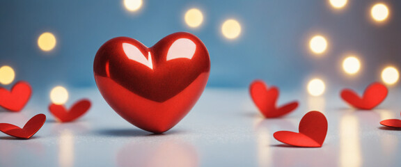 Big red shiny heart on bokeh effect background. Valentine's day illustration