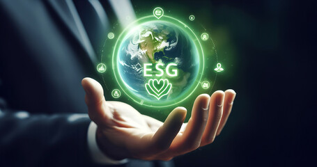 Fototapeta premium ESG icon concept for environmental, social, and governance in sustainable and ethical business on the Network. Generative AI.