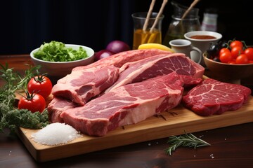 Fresh and raw beef tenderloin steaks on a cutting board