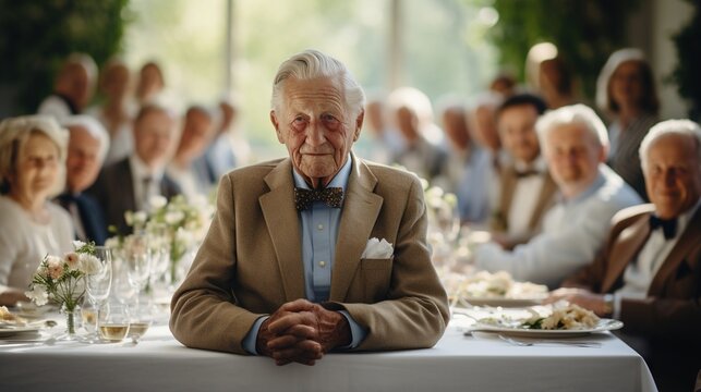 Thoughtful Elderly Gentleman At A Family Gathering