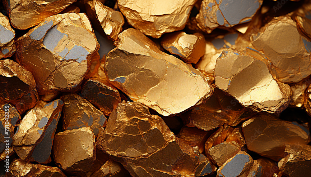 Poster shiny gold backdrop with abstract pattern, close up of metallic rock generated by ai