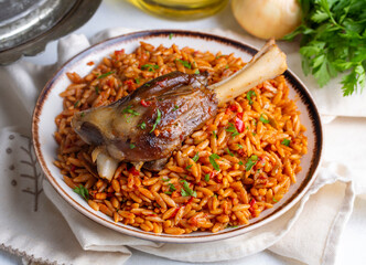 Local Turkish food; Lamb on barley noodle. Turkish name; Ankara Tava