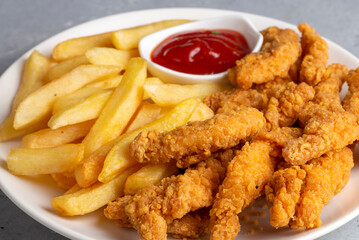 Homemade Crispy Chicken Tenders and French Fries