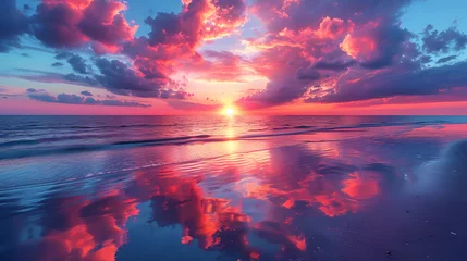 Printed roller blinds Reflection A stunning image of a sunset with clouds reflected on the sand 