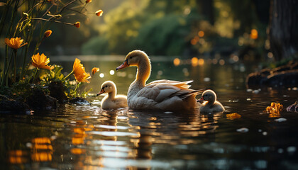 A serene pond reflects the beauty of nature elegant swans generated by AI