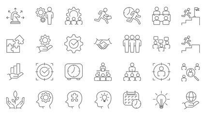Management line icons set. Outline set of management vector icons design. Business management icon collections.