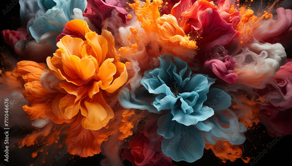 Poster abstract colors paint vibrant patterns underwater, creating a futuristic wallpaper generated by ai