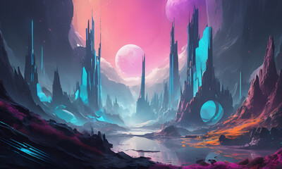 Obraz premium a top-tier, non-blurry abstract digital environment, captivating and dynamic, featuring high-resolution details and vibrant, futuristic elements