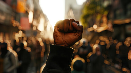 A protestor's raised fist becomes an enduring symbol, reflecting the fervent desire for political - obrazy, fototapety, plakaty