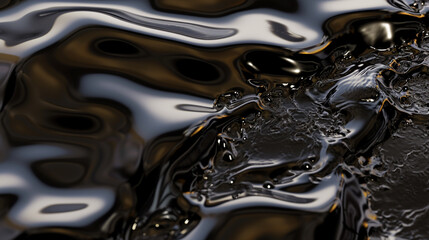 Black Liquid Surface, Abstract, Oil, Liquid, Ferrofluid. Background. oil mixed with water.