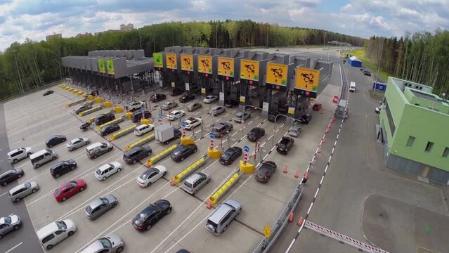 Car traffic on toll road of northern bypass of Solntsevo city