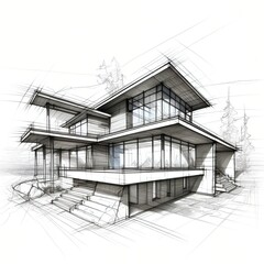 Modern house exterior line drawing