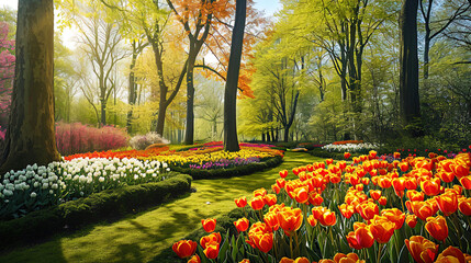 In this panoramic view, the park becomes a haven of floral beauty, with spring flowers adorning ev