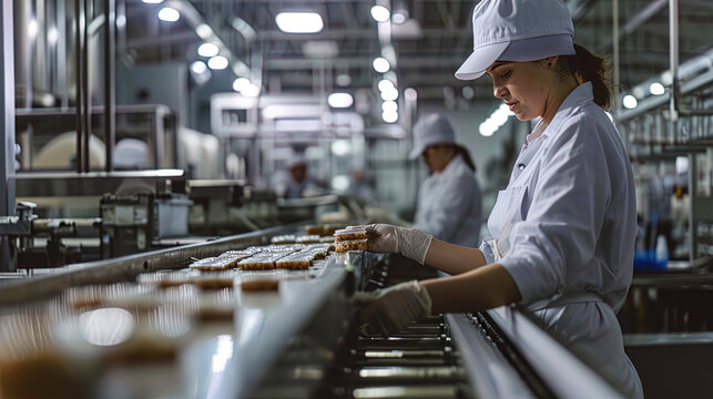 On the assembly line, workers engage in the collection and packaging of energy bars