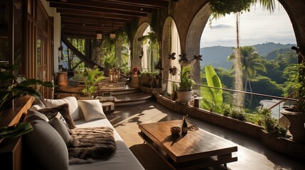 Fototapeta premium Modern luxury villa with stunning jungle and ocean views