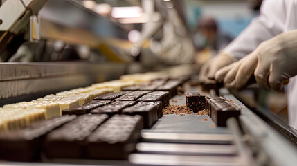 Team members on the assembly line collect and pack energy bars with precision