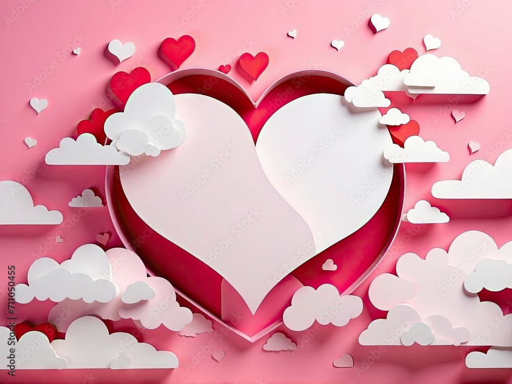 Fototapete valentine's day background with heart and clouds. 3d rendering