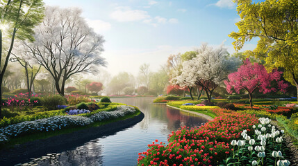 The park unfolds like a canvas of colors in a panoramic view, showcasing the breathtaking sight of