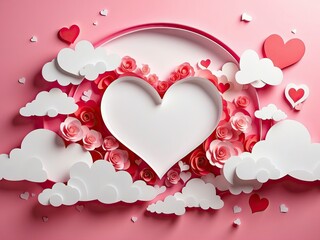 Valentine's day background with hearts and clouds. 3d rendering