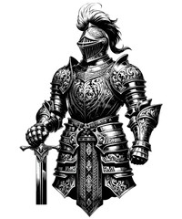 Echoes of Valor: A Gallant Knight in Ornate Armor. Embrace the Legacy of Chivalry with this Captivating Illustration
