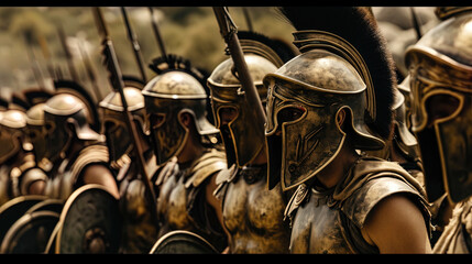 The Spartan army, adorned in distinctive armor, moves in unison, embodying the epitome of discipli