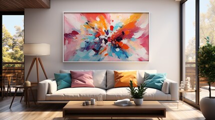 vibrant colors abstract painting in a modern living room