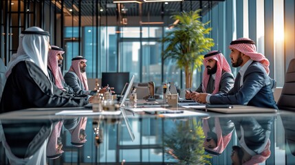 arab businessmen meeting in an office - obrazy, fototapety, plakaty