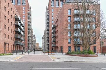 London, UK, 1 January 2024: Upton Gardens regenerates West Ham United’s former football ground at Boleyn. New homes, with 25% affordable housing to be delivered by Newham Council
