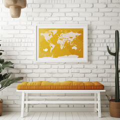 Interior of modern style home, shot straight on with a large blank wall for art frame mock up