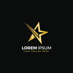 Star logo gold, vector illustration, elegant, with black background color
