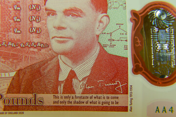 London, UK, 2 January 2024: Macro image of 50 Pound sterling banknote for design purpose close up with selective focus 