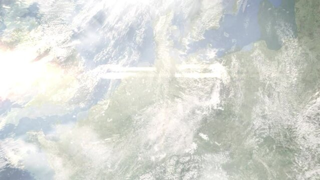 Zoom in from space and focus on Rinteln, Germany. 3D Animation. Background for travel intro. Elements of this image furnished by NASA.