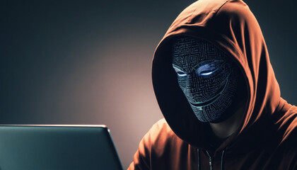 Underground Hacker with Hood on Dark Web - obrazy, fototapety, plakaty