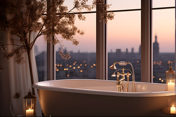Antique bathtub feet and candle holders meet contemporary lighting for a stylish, timeless vibe.