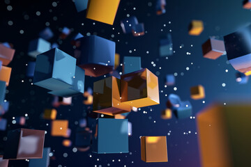 Group of Cubes Suspended in the Air