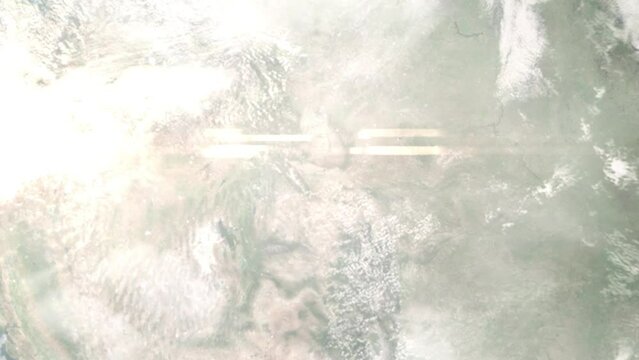 Zoom in from space and focus on Riverton, Wyoming, USA. 3D Animation. Background for travel intro. Elements of this image furnished by NASA.