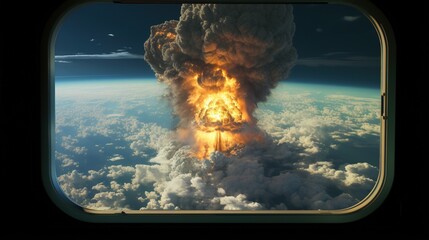 A large mushroom cloud rising from a nuclear explosion seen from space