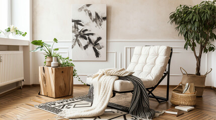 elegant composition of living room with design chaise lounge. Ai Generative